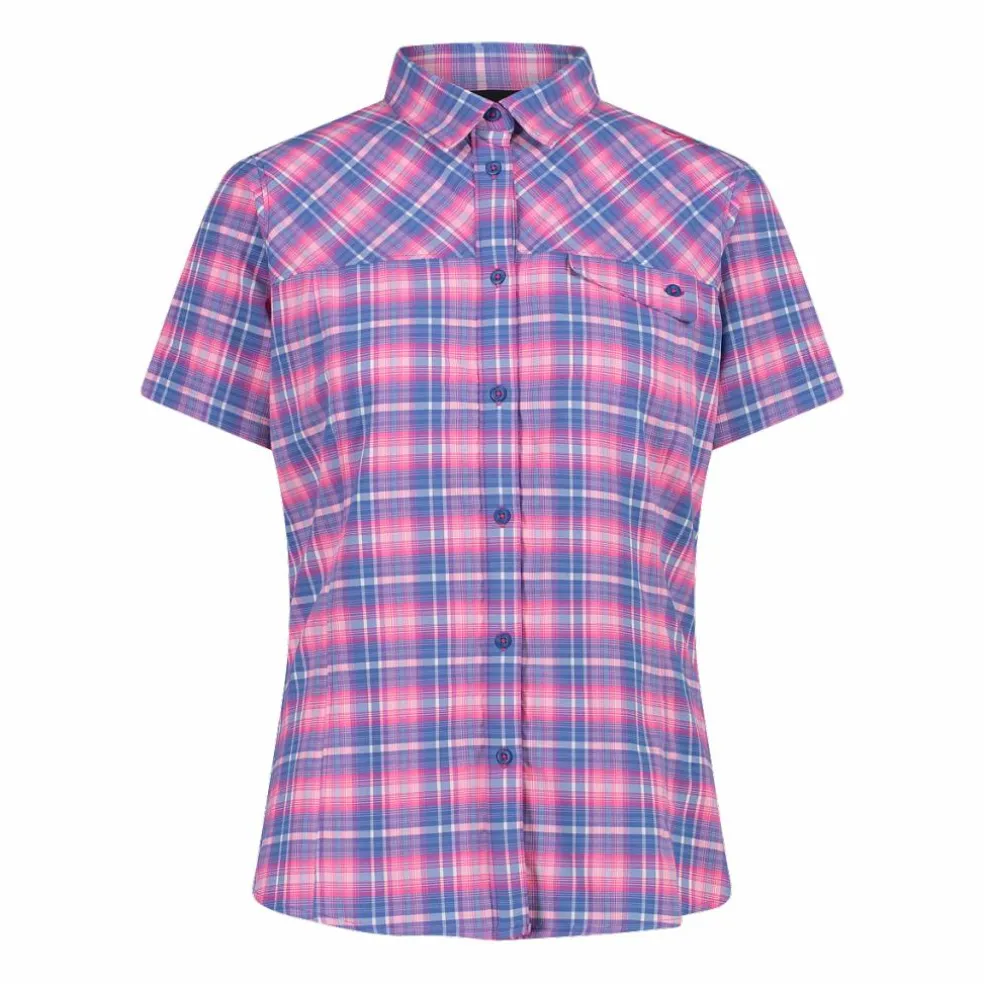Camicia da donna a maniche corte con fantasia a quadri