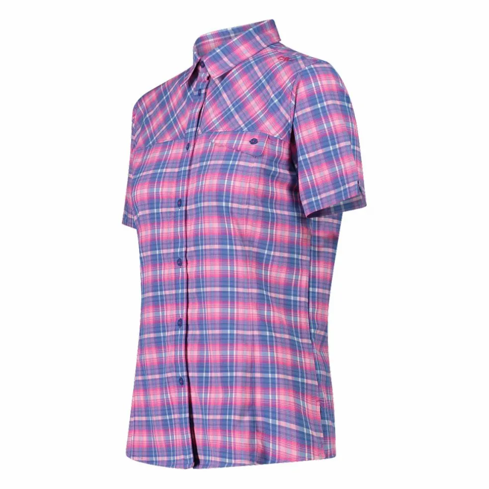 Camicia da donna a maniche corte con fantasia a quadri