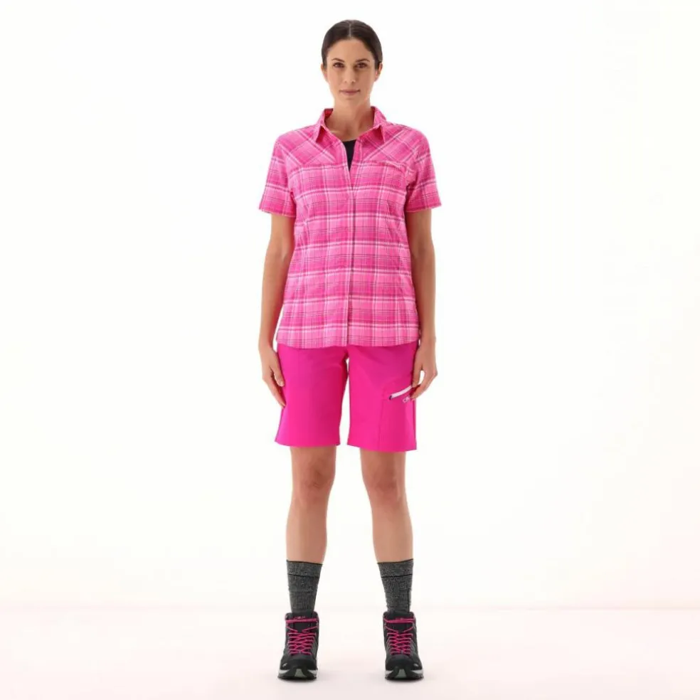 Camicia da donna a maniche corte con fantasia a quadri