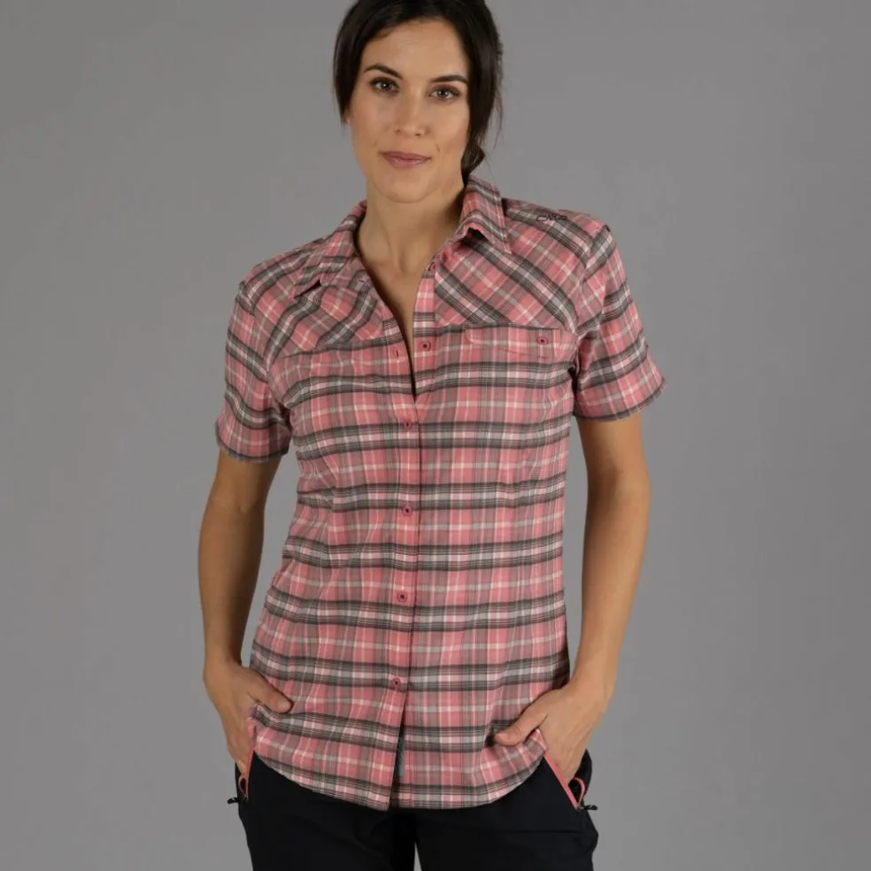 Camicia da donna a maniche corte con fantasia a quadri