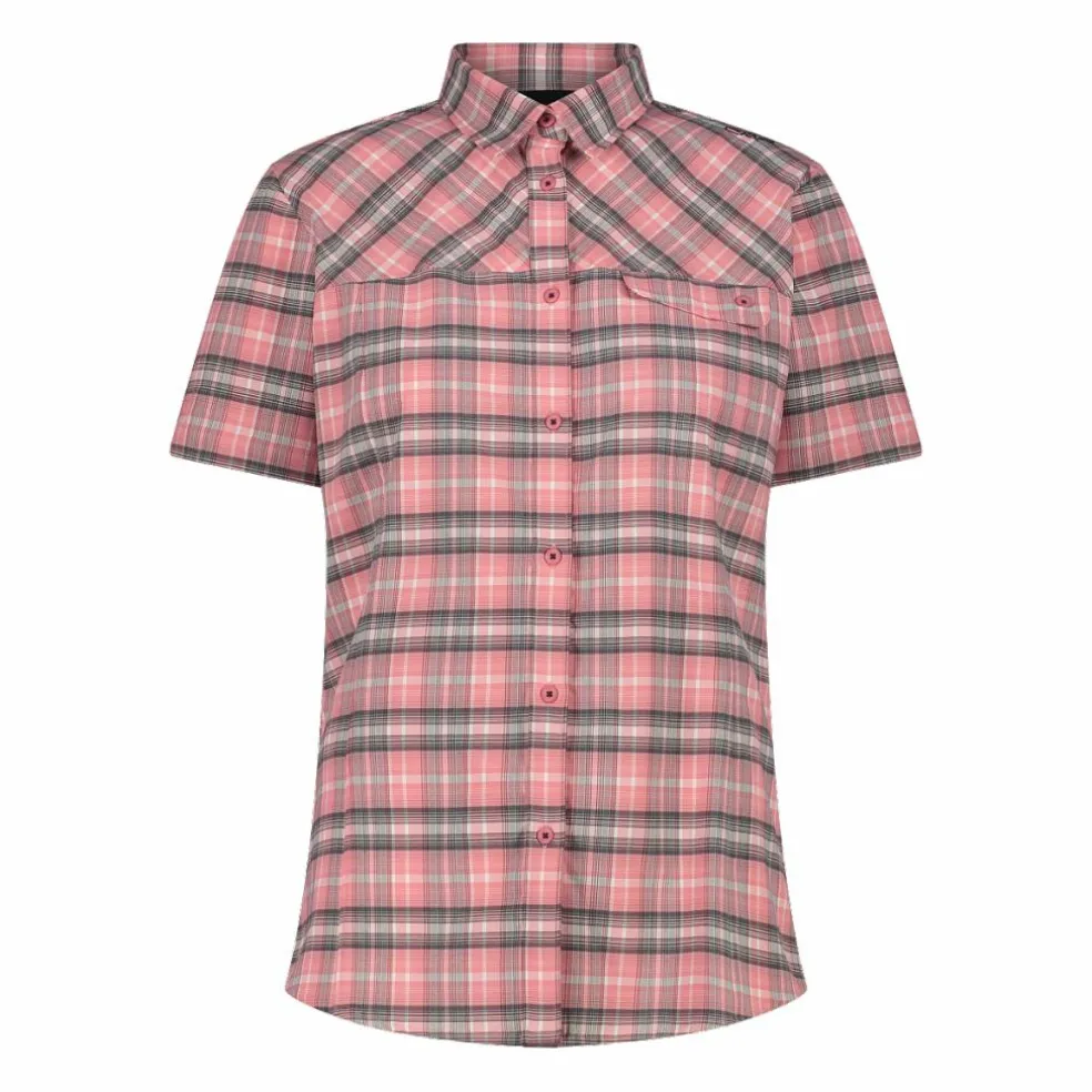 Camicia da donna a maniche corte con fantasia a quadri