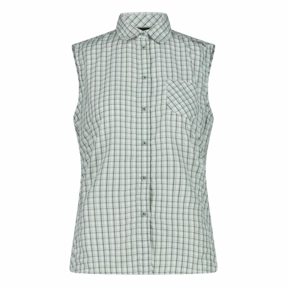 Camicia fantasia check senza maniche da donna