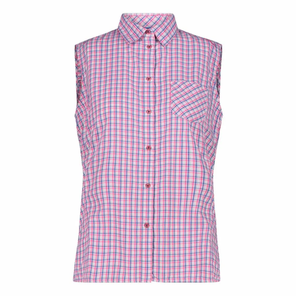 Camicia fantasia check senza maniche da donna
