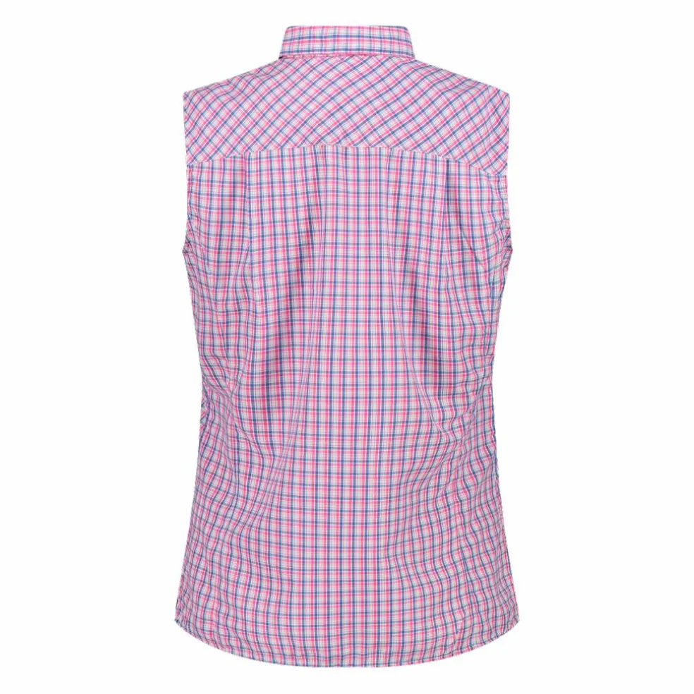 Camicia fantasia check senza maniche da donna