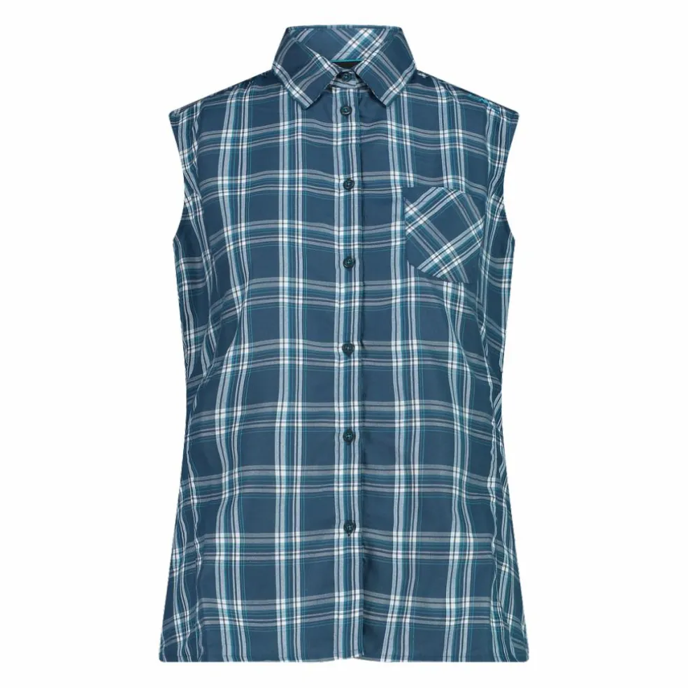 Camicia fantasia check senza maniche da donna