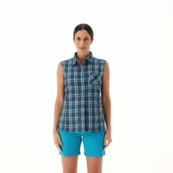 Camicia fantasia check senza maniche da donna