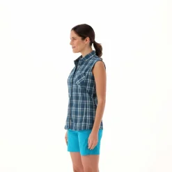 Camicia fantasia check senza maniche da donna