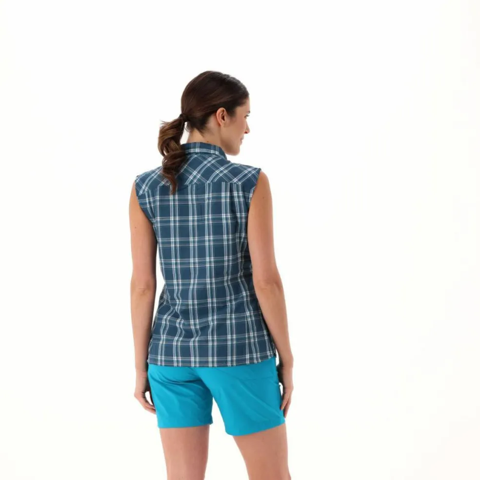 Camicia fantasia check senza maniche da donna