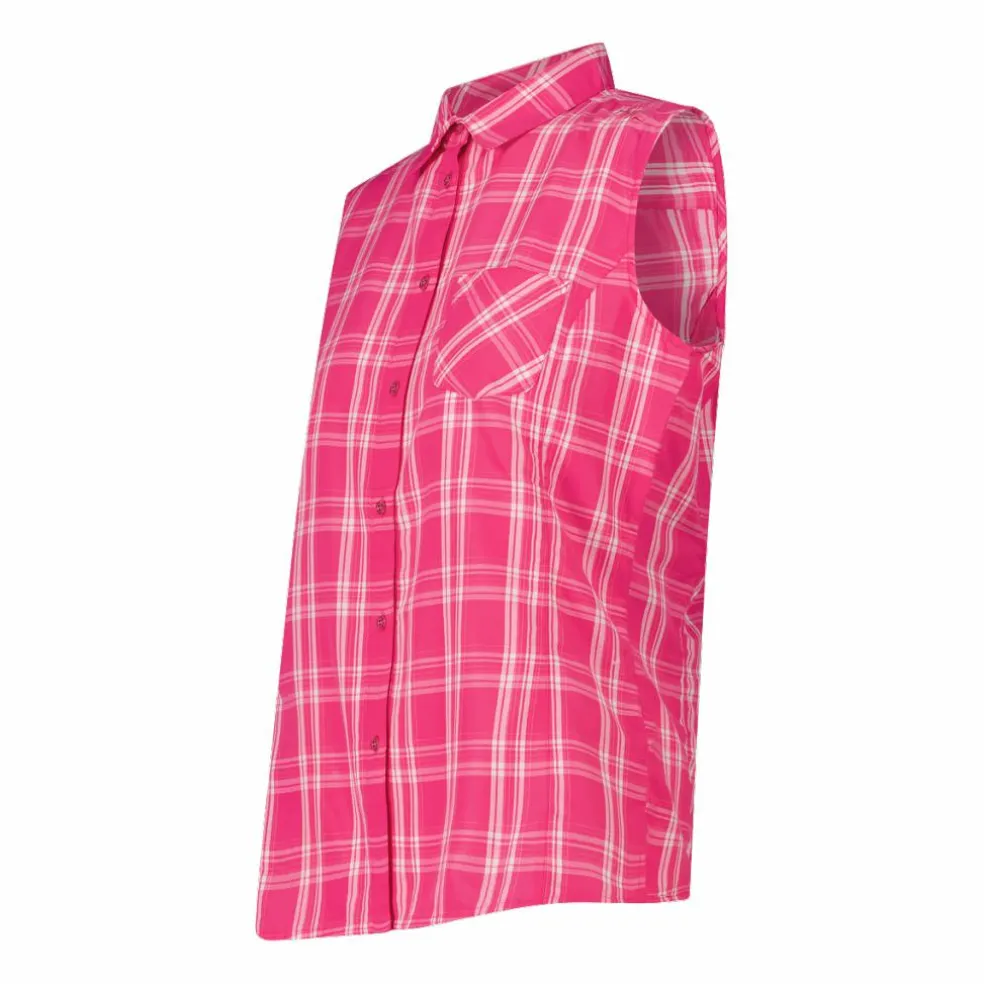 Camicia fantasia check senza maniche da donna