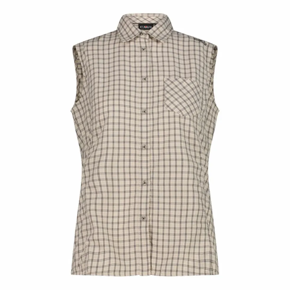 Camicia fantasia check senza maniche da donna