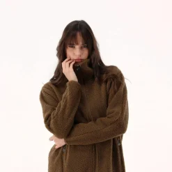 Felpa da donna con zip in pelliccetta teddy