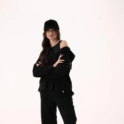 Felpa da donna senza zip con cappuccio fisso