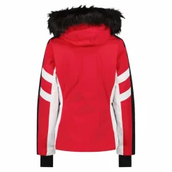 Giacca da sci in twill con cappuccio staccabile con bordo in ecopelliccia da donna