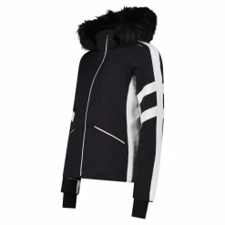 Giacca da sci in twill con cappuccio staccabile con bordo in ecopelliccia da donna