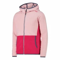 Giacca in pile con zip da bambina color block con cappuccio