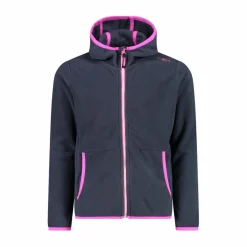 Giacca in pile con zip da bambina color block con cappuccio