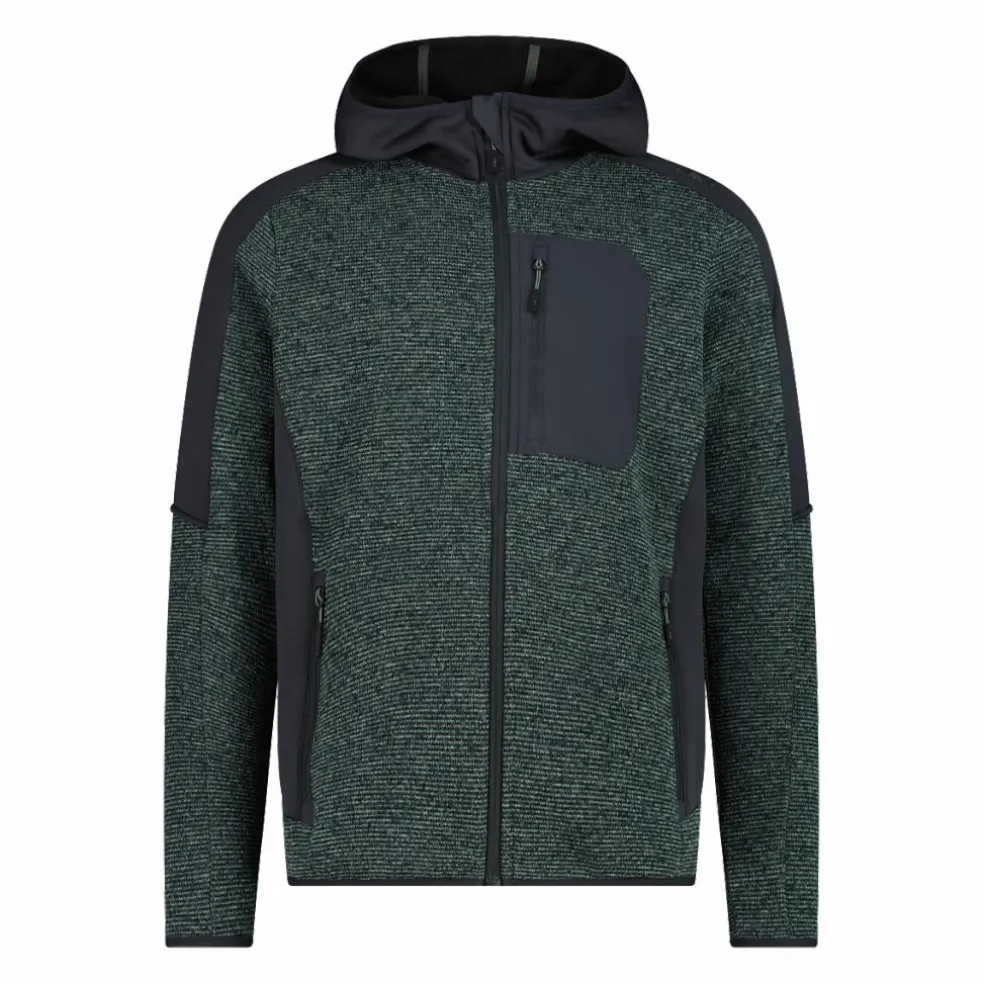 Giacca in pile con zip da uomo in knit tech con cappuccio