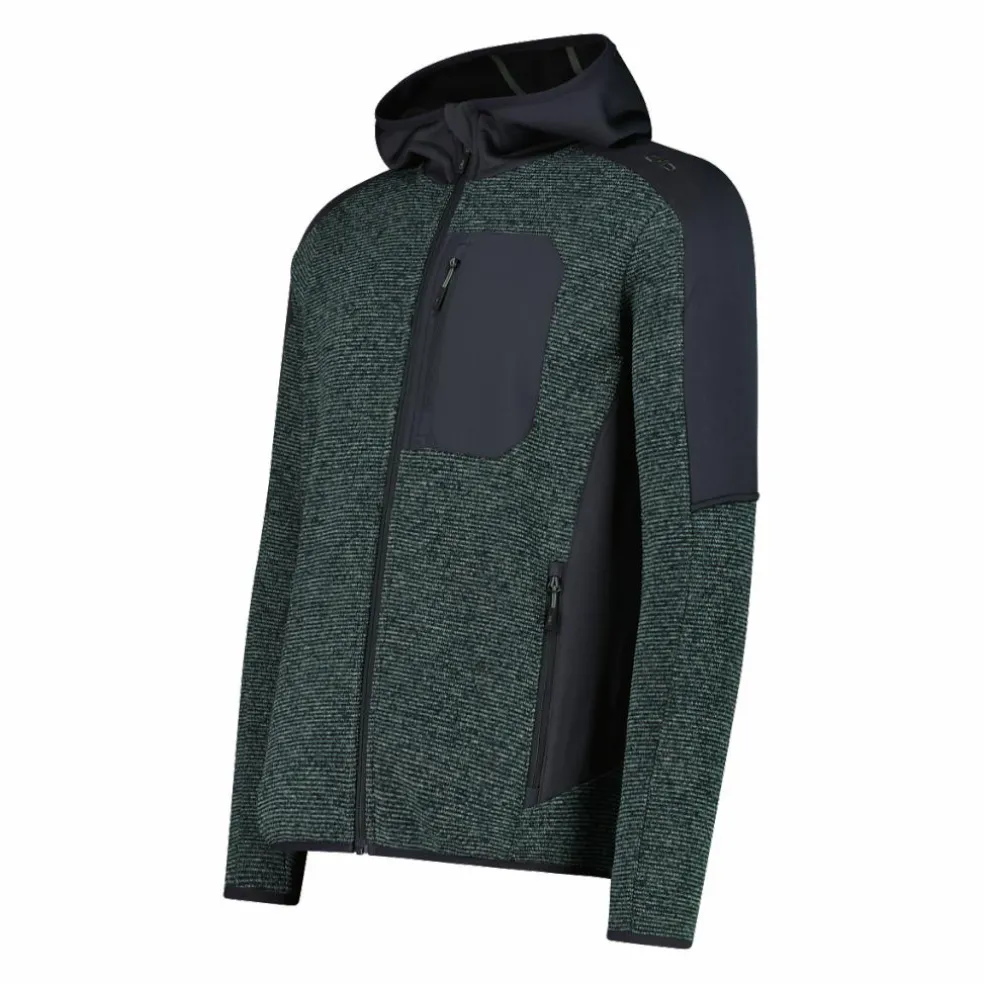 Giacca in pile con zip da uomo in knit tech con cappuccio