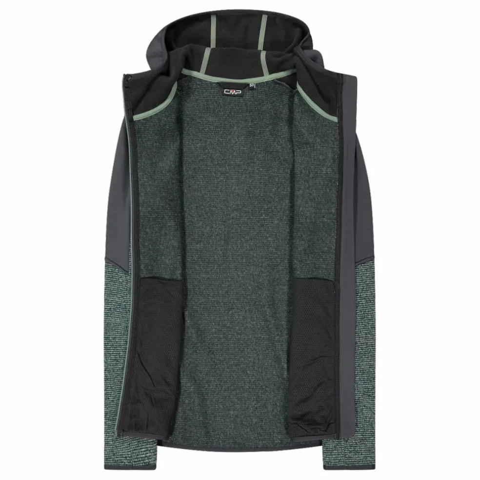 Giacca in pile con zip da uomo in knit tech con cappuccio