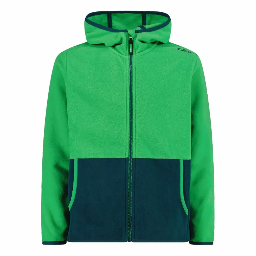 Giacca in pile con zip da bambino color block con cappuccio