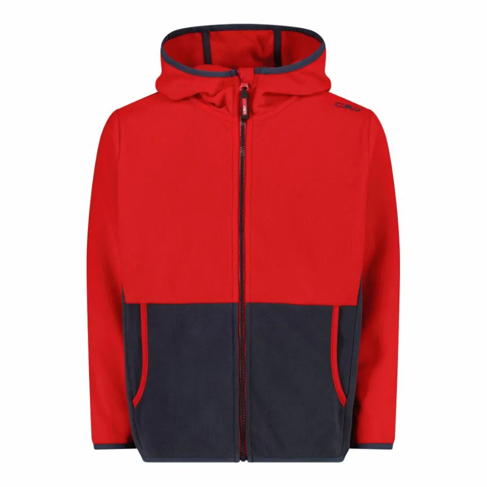 Giacca in pile con zip da bambino color block con cappuccio