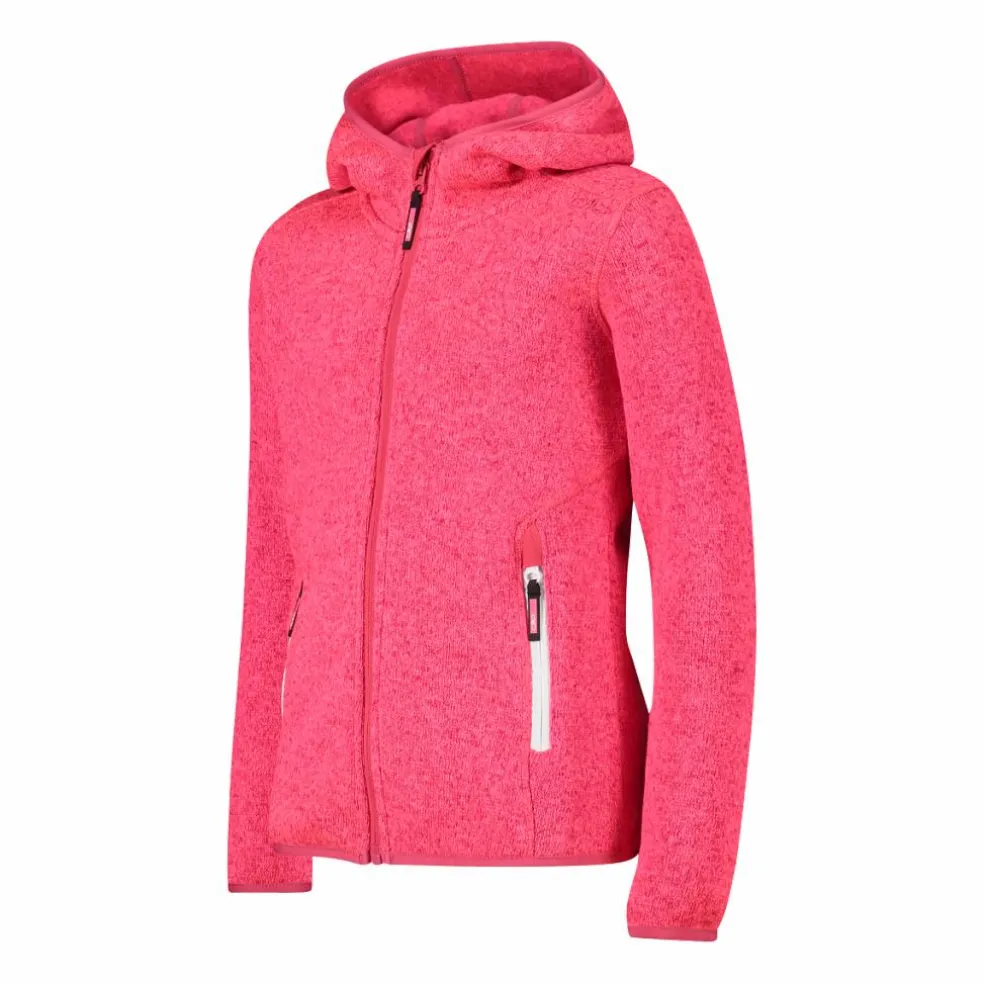 Giacca in pile da bambina in knit-tech mélange con cappuccio