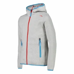 Giacca in pile da bambina in knit-tech mélange con cappuccio