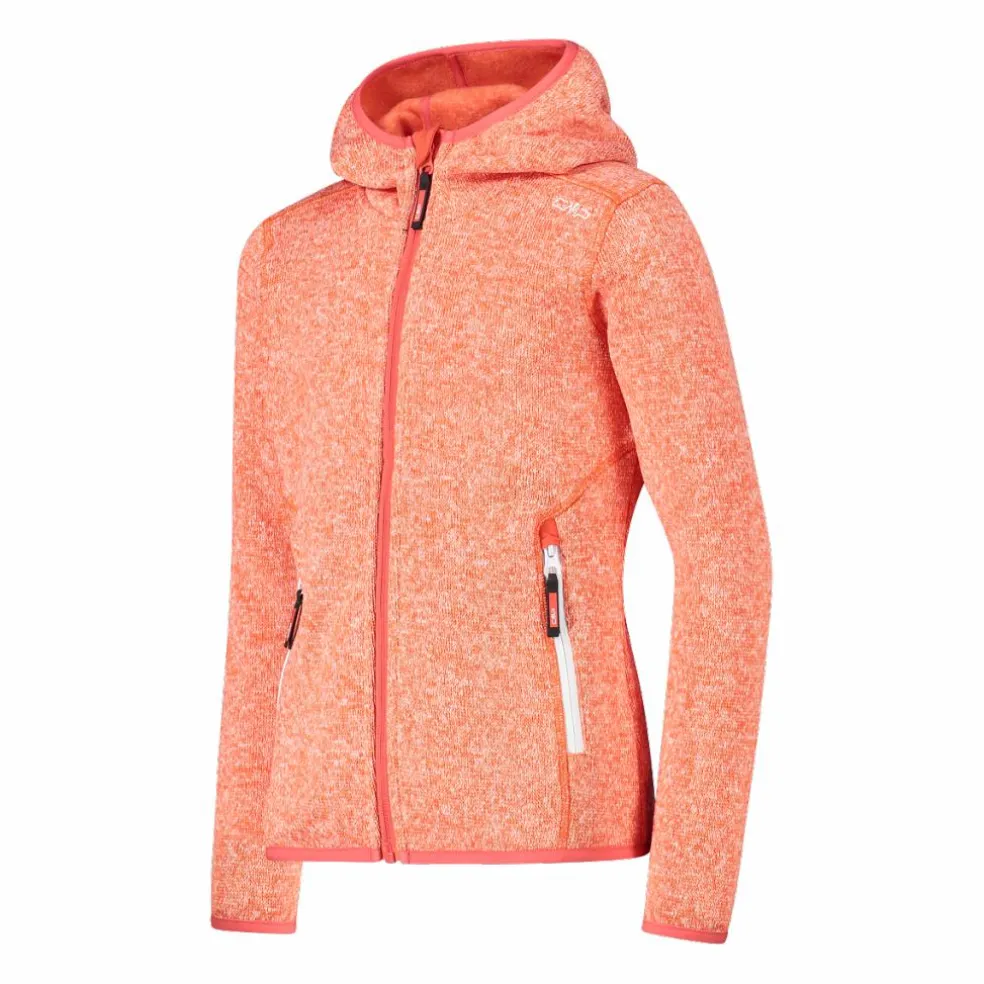 Giacca in pile da bambina in knit-tech mélange con cappuccio