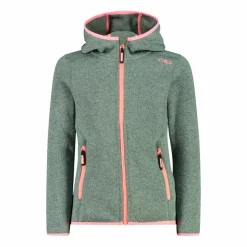 Giacca in pile da bambina in knit-tech mélange con cappuccio