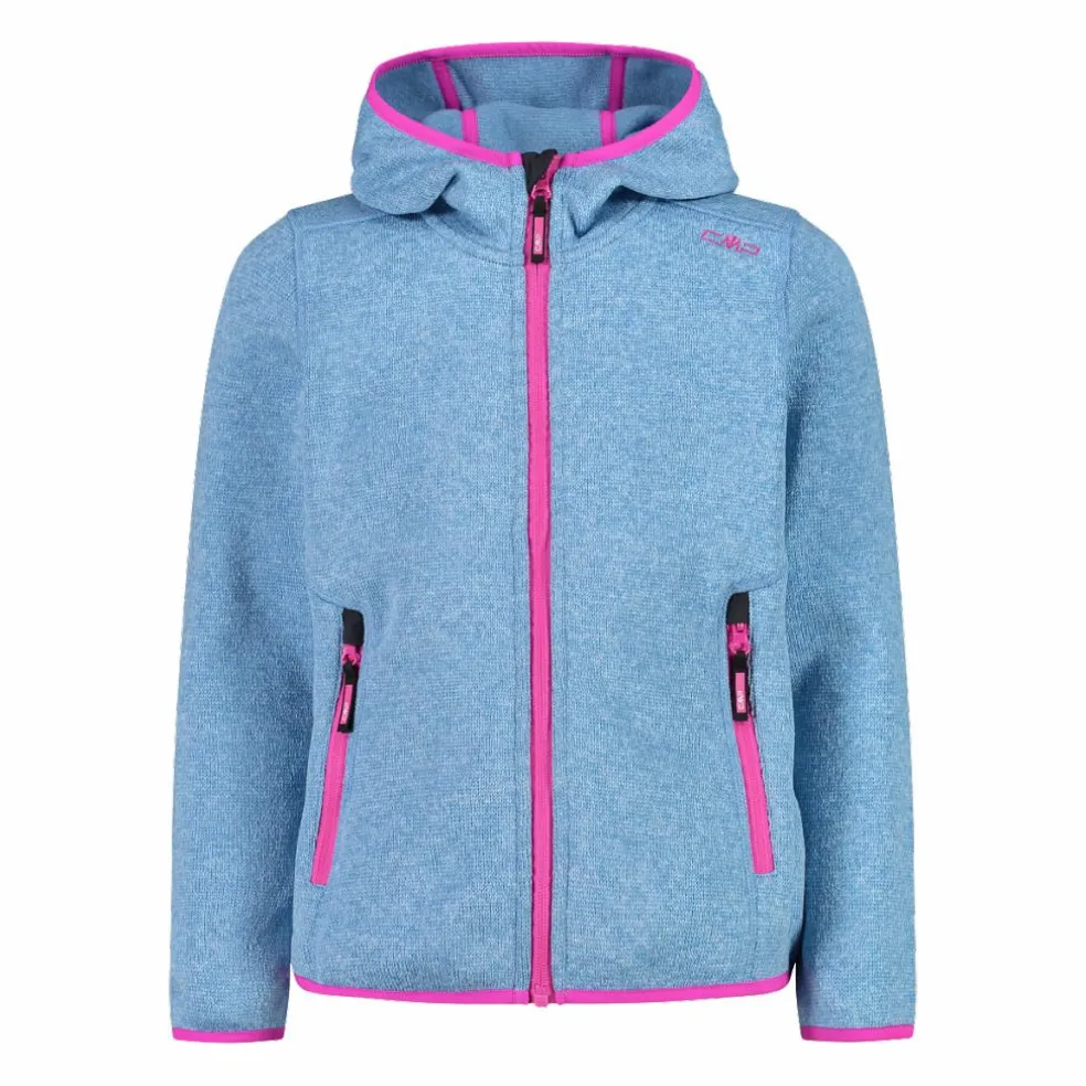 Giacca in pile da bambina in knit-tech mélange con cappuccio