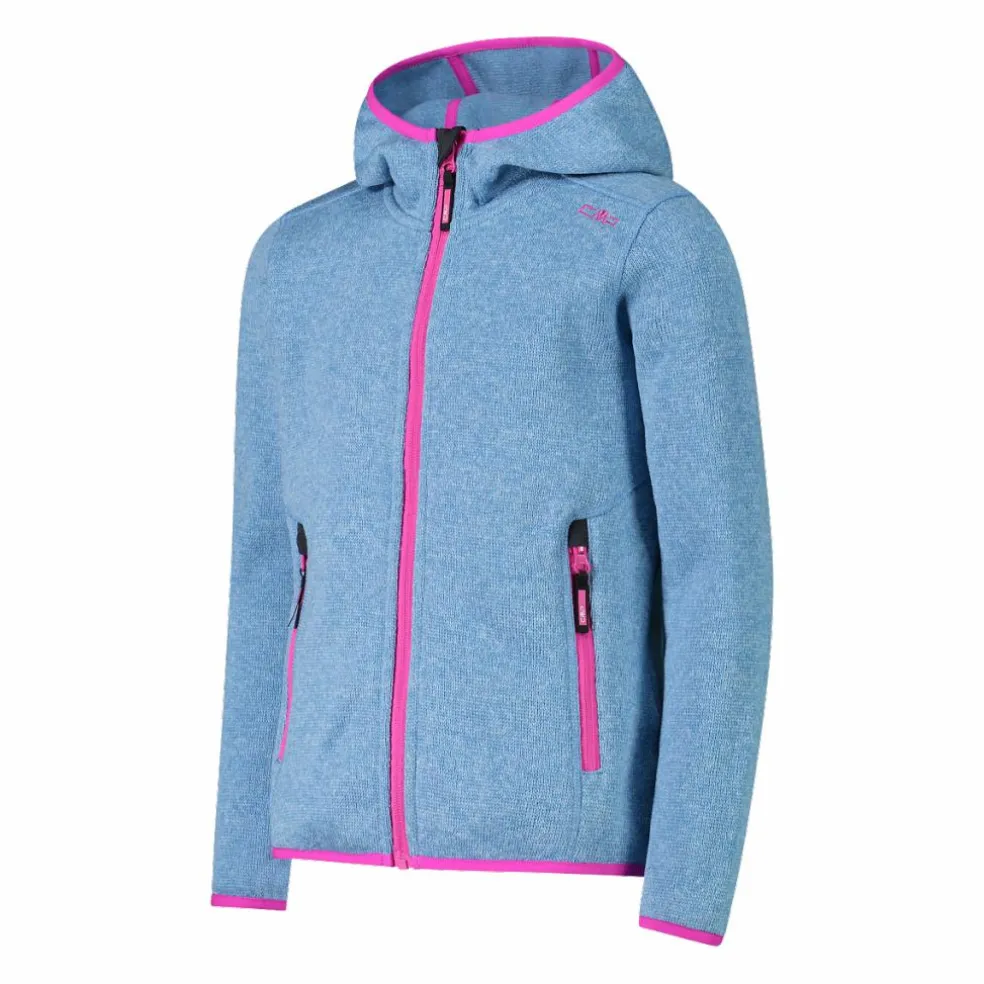 Giacca in pile da bambina in knit-tech mélange con cappuccio