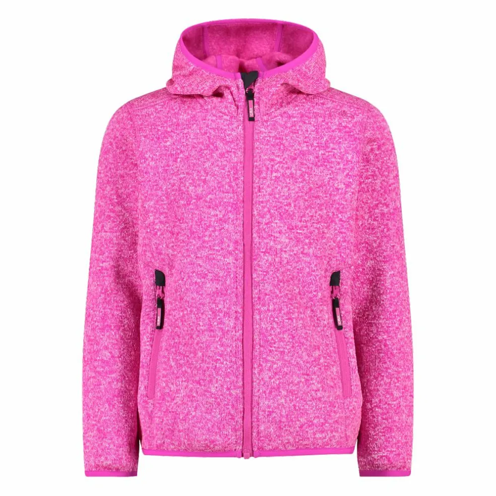 Giacca in pile da bambina in knit-tech mélange con cappuccio