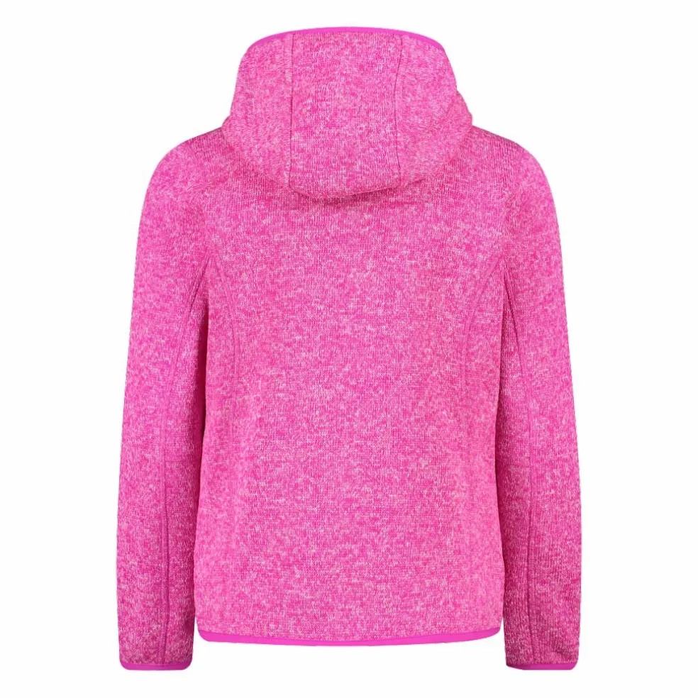 Giacca in pile da bambina in knit-tech mélange con cappuccio