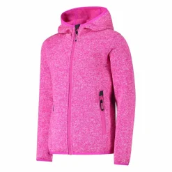 Giacca in pile da bambina in knit-tech mélange con cappuccio