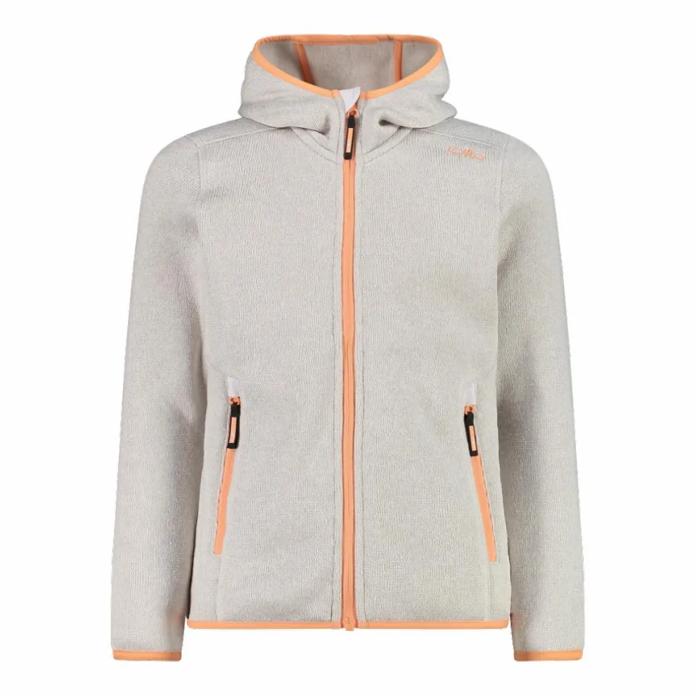 Giacca in pile da bambina in knit-tech mélange con cappuccio