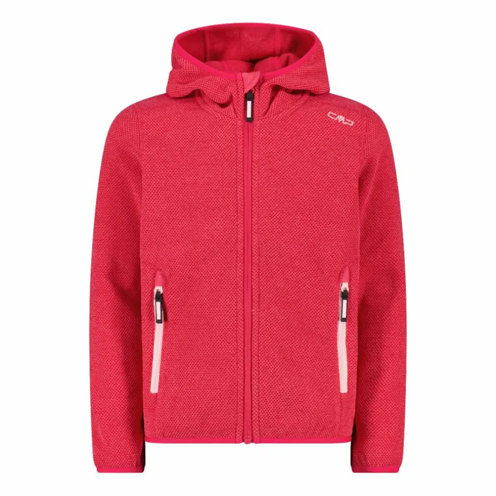 Giacca in pile da bambina in knit-tech mélange con cappuccio