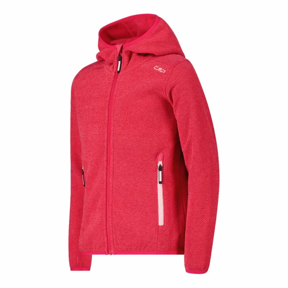 Giacca in pile da bambina in knit-tech mélange con cappuccio
