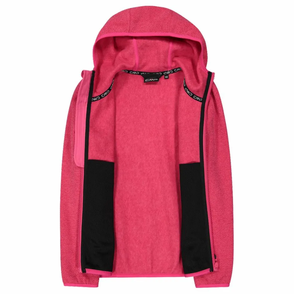Giacca in pile da bambina in knit-tech mélange con cappuccio