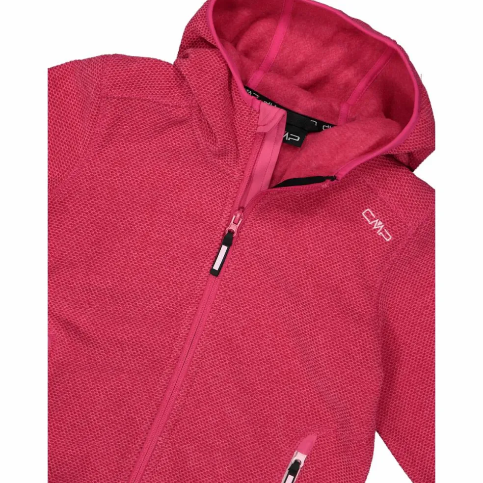 Giacca in pile da bambina in knit-tech mélange con cappuccio