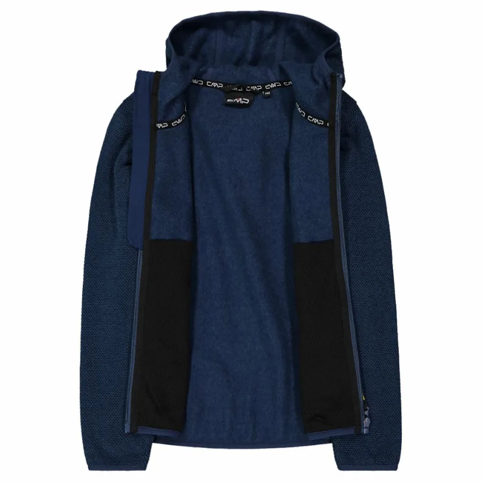 Giacca in pile da bambina in knit-tech mélange con cappuccio