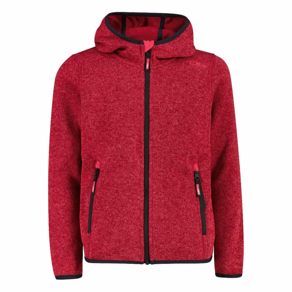 Giacca in pile da bambina in knit-tech mélange con cappuccio