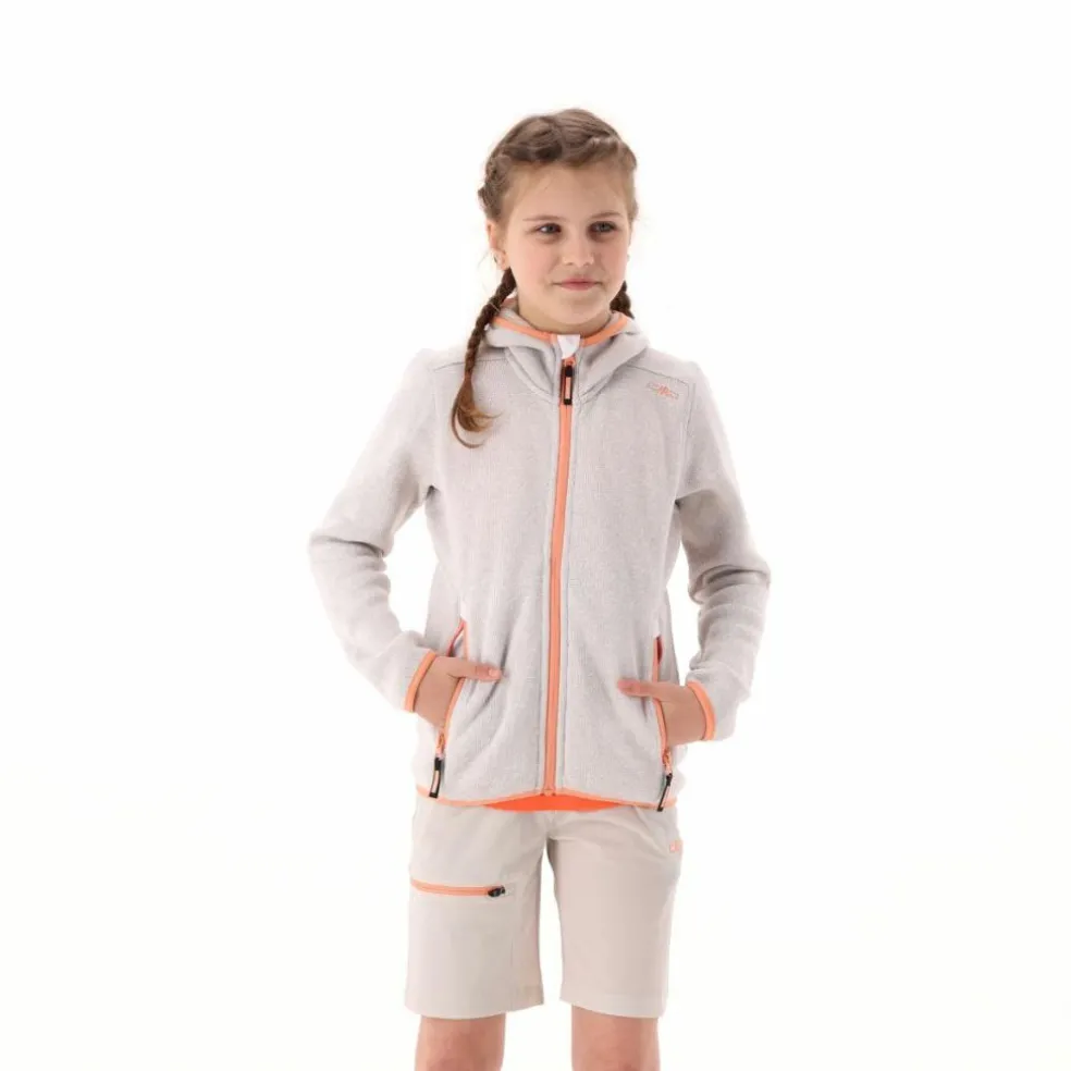 Giacca in pile da bambina in knit-tech mélange con cappuccio