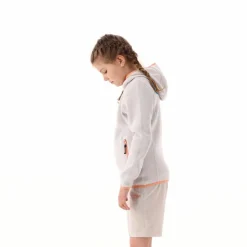 Giacca in pile da bambina in knit-tech mélange con cappuccio