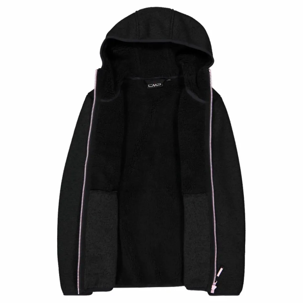 Giacca in pile da bambina in knit tech melange con cappuccio