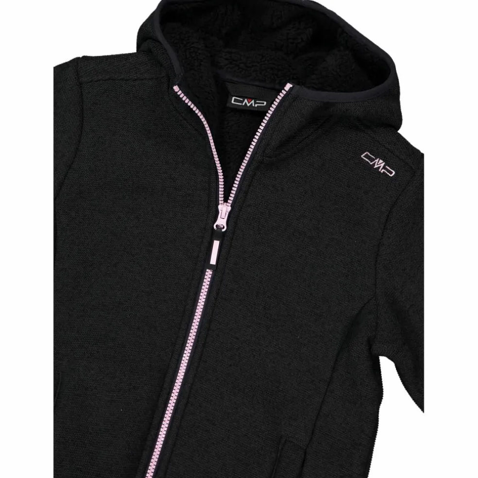 Giacca in pile da bambina in knit tech melange con cappuccio
