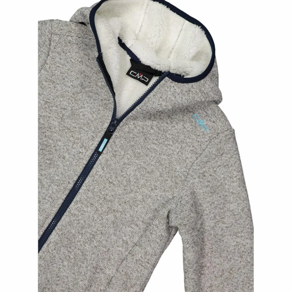 Giacca in pile da bambina in knit tech melange con cappuccio