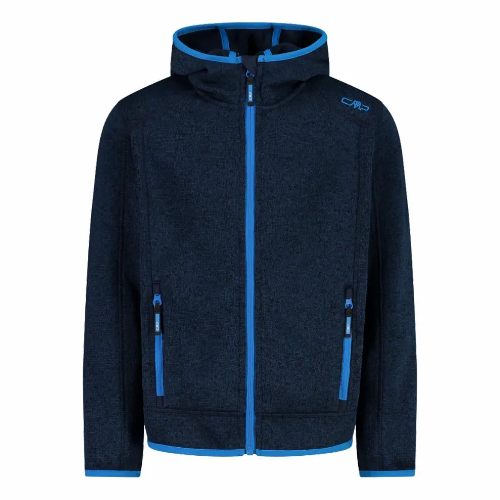 Giacca in pile da bambino in knit-tech mélange con cappuccio