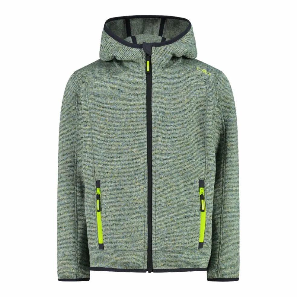 Giacca in pile da bambino in knit-tech mélange con cappuccio