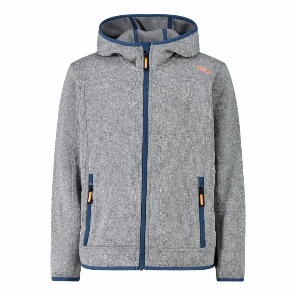 Giacca in pile da bambino in knit-tech mélange con cappuccio