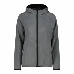 Giacca in pile da donna con cappuccio in knit tech melange